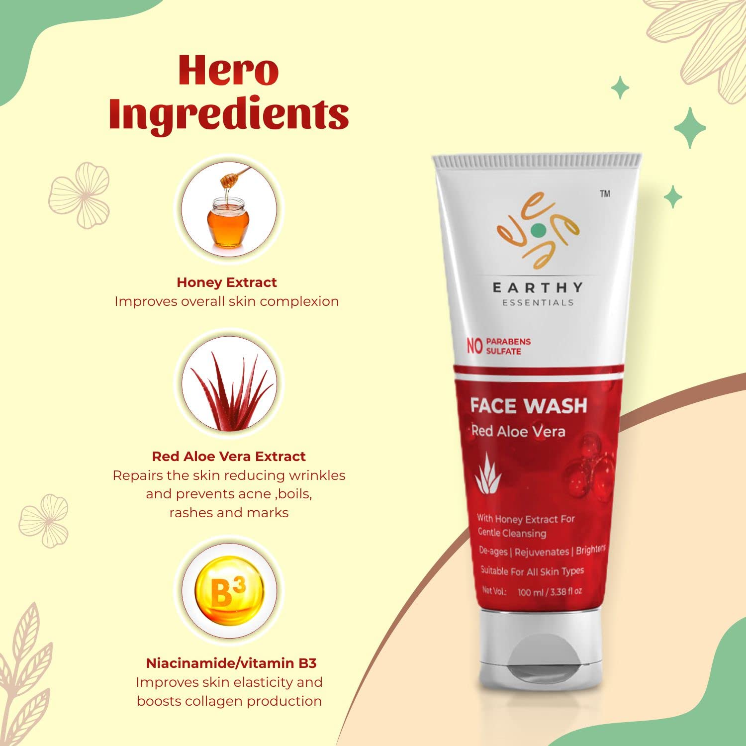 Earthy Essentials Red Aloe Vera Face Wash 100 ML