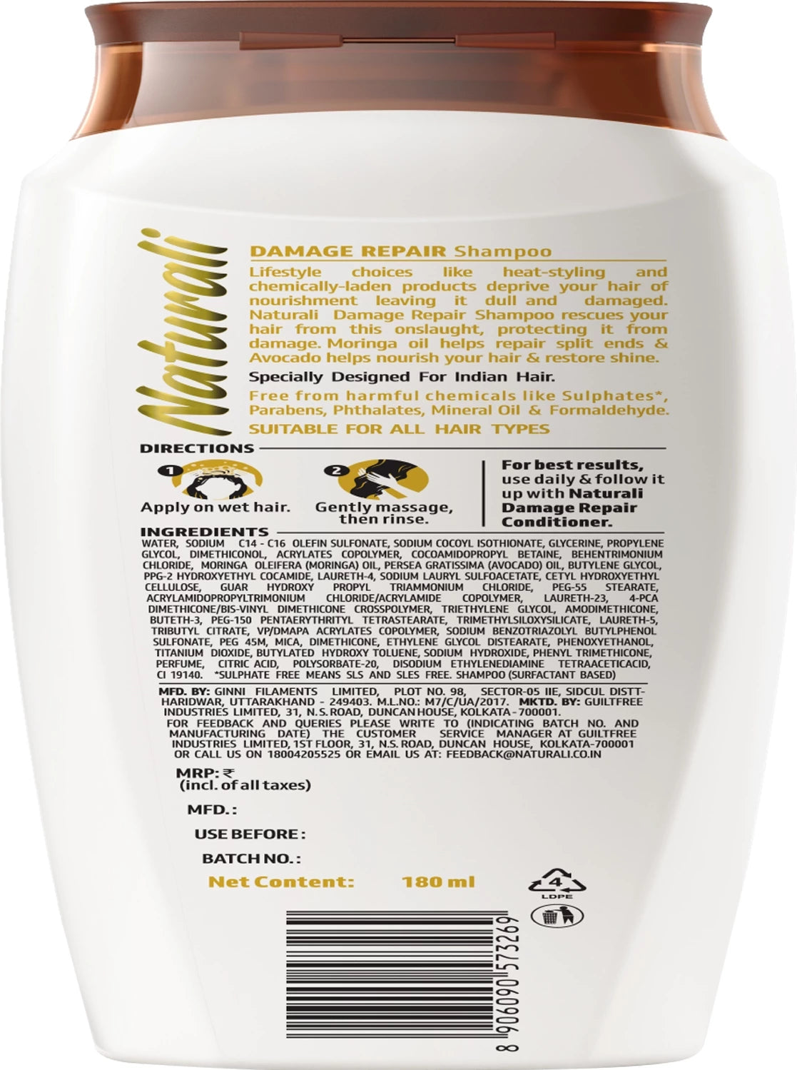 Naturali Damage Repair Shampoo  (180 ml)