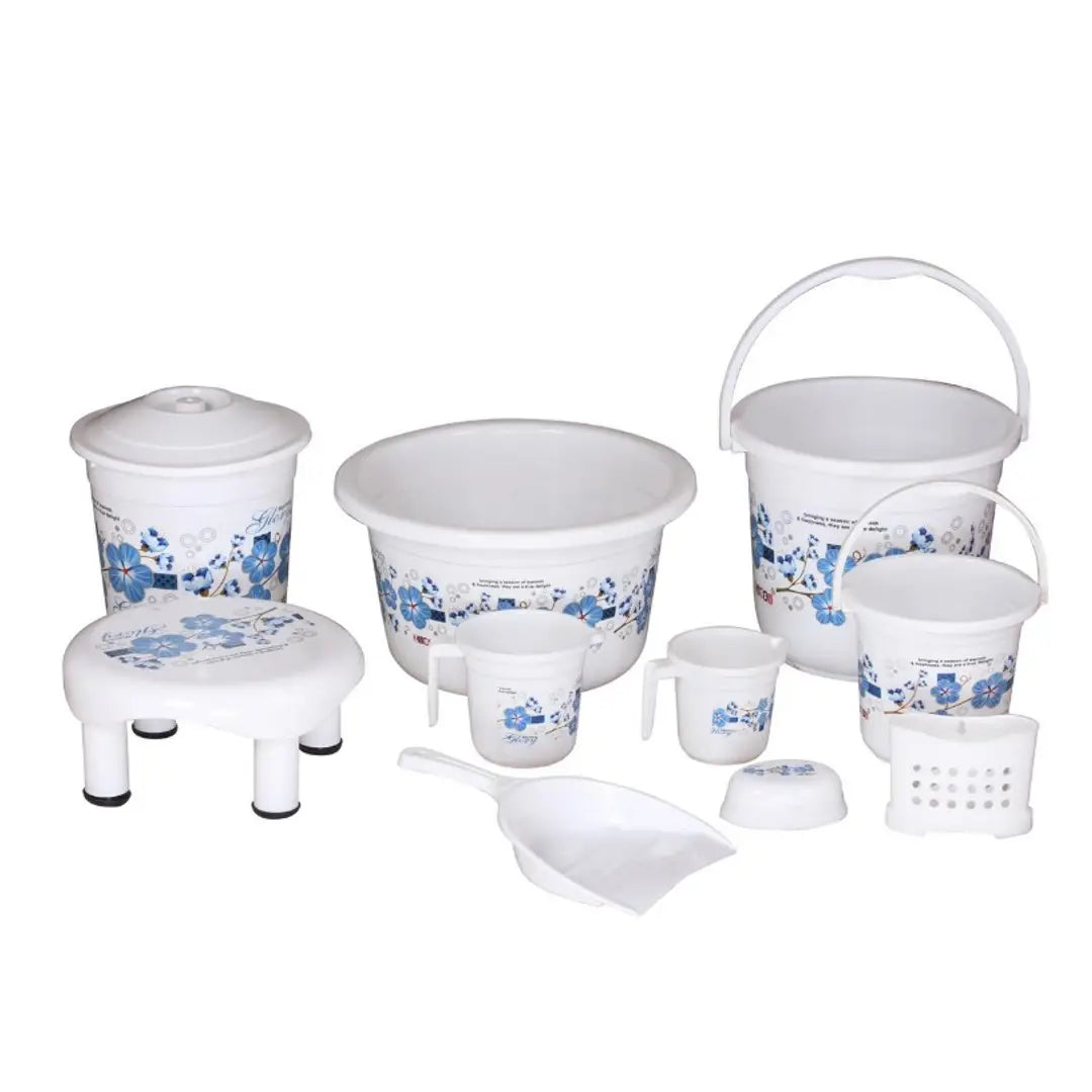 10 Pc Bath Set White Blue