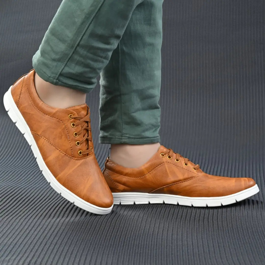 Tan Textured Casual Sneakers For Men's