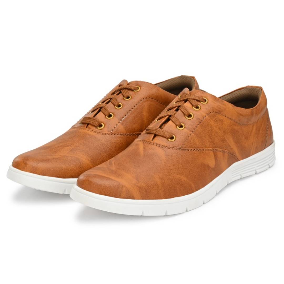 Tan Textured Casual Sneakers For Men's