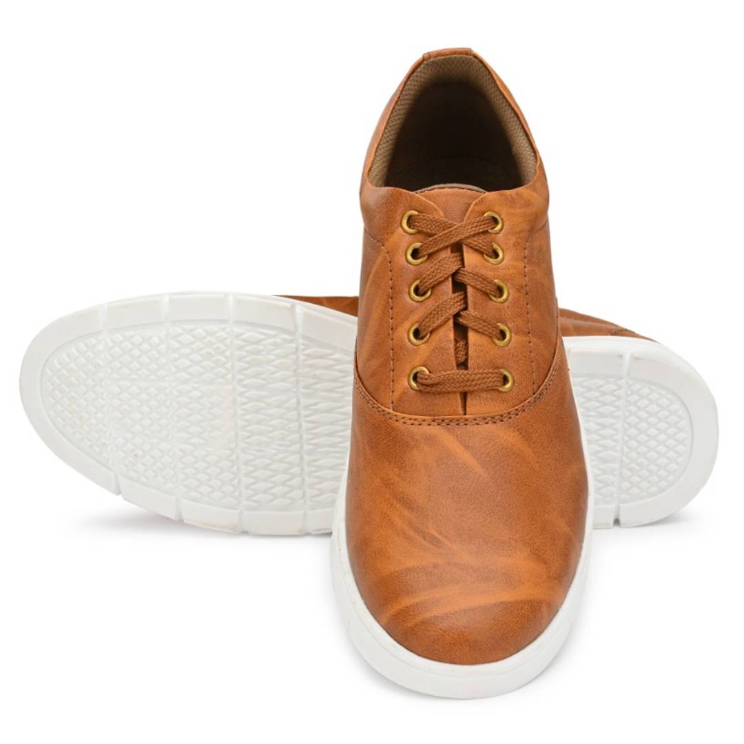 Tan Textured Casual Sneakers For Men's