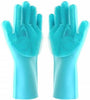 Silicone Dishwashing Gloves - Reusable & Heat Resistant Cleaning Rubber Mittens with Scrubber for Washing Dishes, Fruits, Vegetables