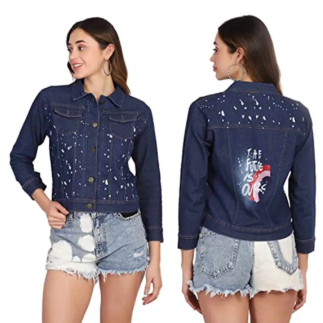 Dimpy Garments Printed Regular Denim Jacket For Women