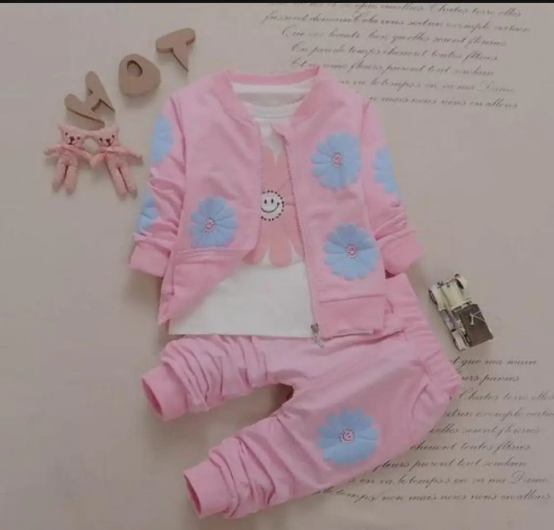 js garments chakri t-shirt jacket and pant pink 3ps set