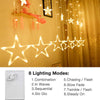 Curtain String Lights, 12 Stars 138 LED Window Curtain Lights Star Lights with 8 Flashing Modes Diwali Decoration String Lights for Christmas Wedding Party Home Garden, Warm White