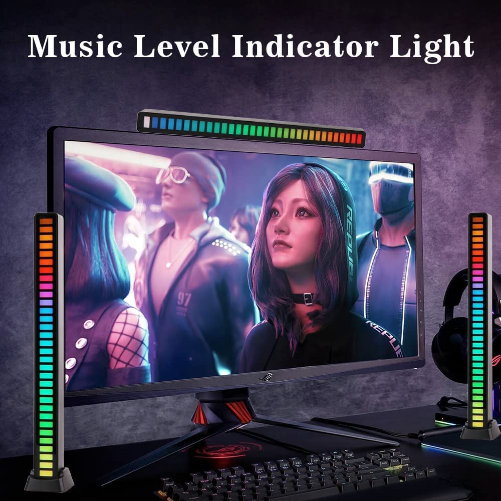 RGB LED Bar With Voice-Activated Wireless Pickup Rhythm Light, Rechargeable USB Sound Control Ambient Light 32 Bit Music Pickup Rhythm Light for Car, Party, Desktop, DJ, Gaming Room