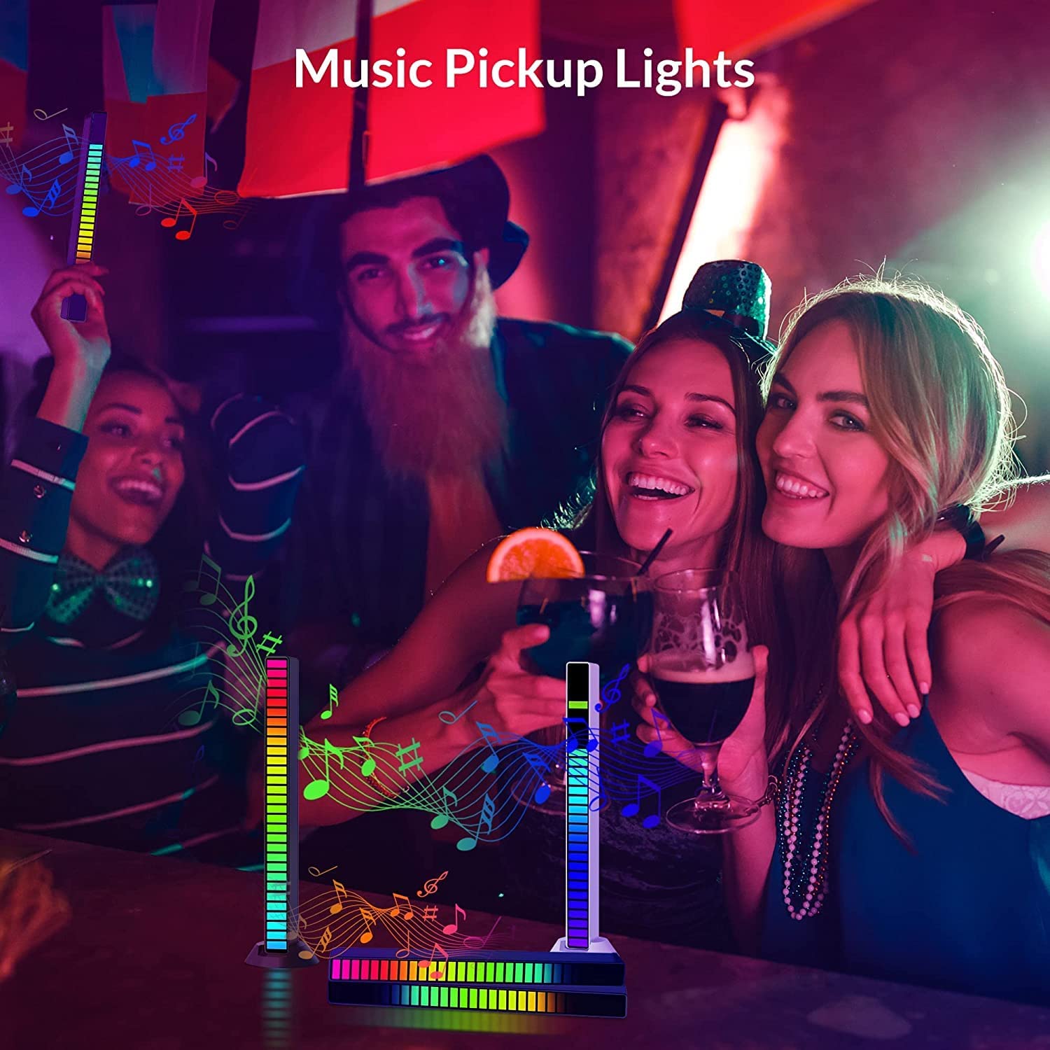 RGB LED Bar With Voice-Activated Wireless Pickup Rhythm Light, Rechargeable USB Sound Control Ambient Light 32 Bit Music Pickup Rhythm Light for Car, Party, Desktop, DJ, Gaming Room