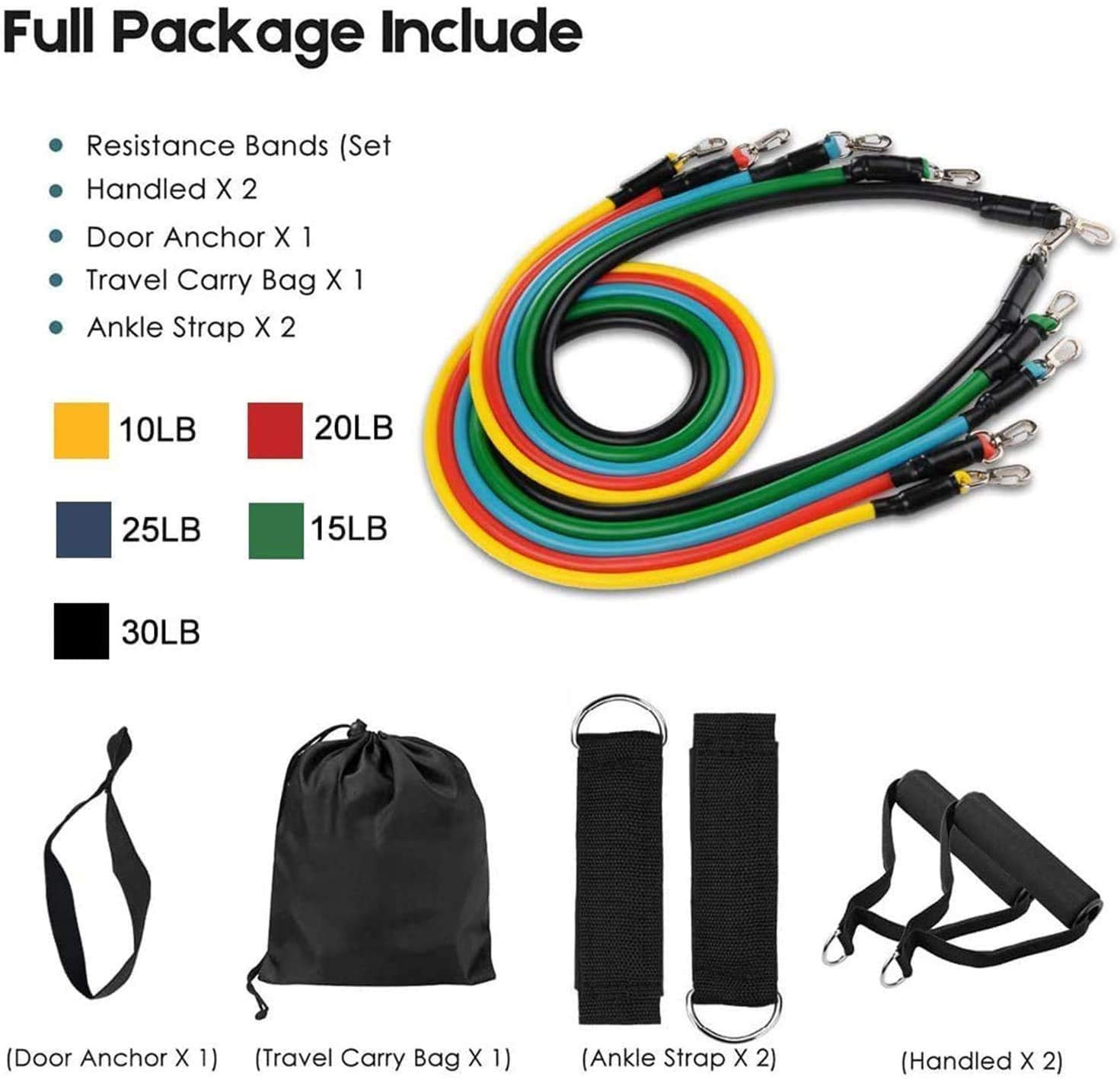 Resistance Bands Set for Exercise, Stretching, and Workout Toning Tube Kit with Foam Handles, Door Anchor