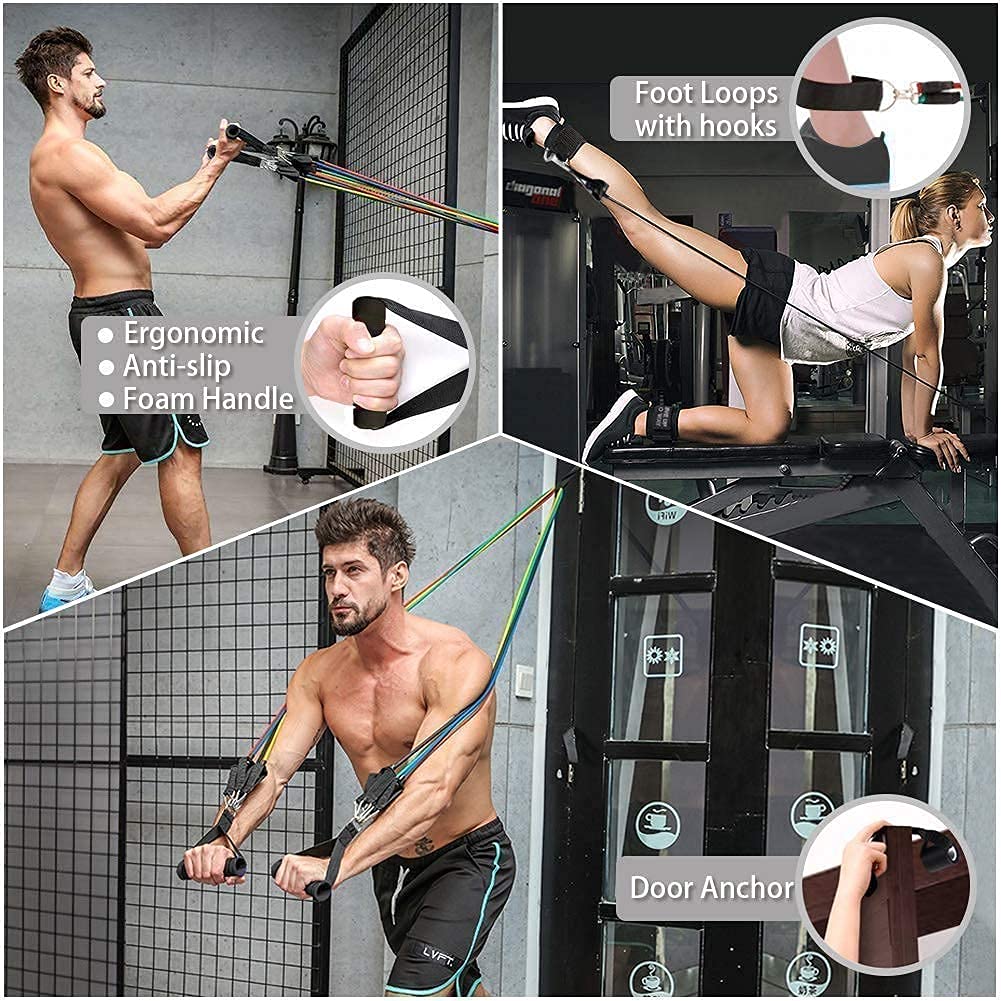 Resistance Bands Set for Exercise, Stretching, and Workout Toning Tube Kit with Foam Handles, Door Anchor