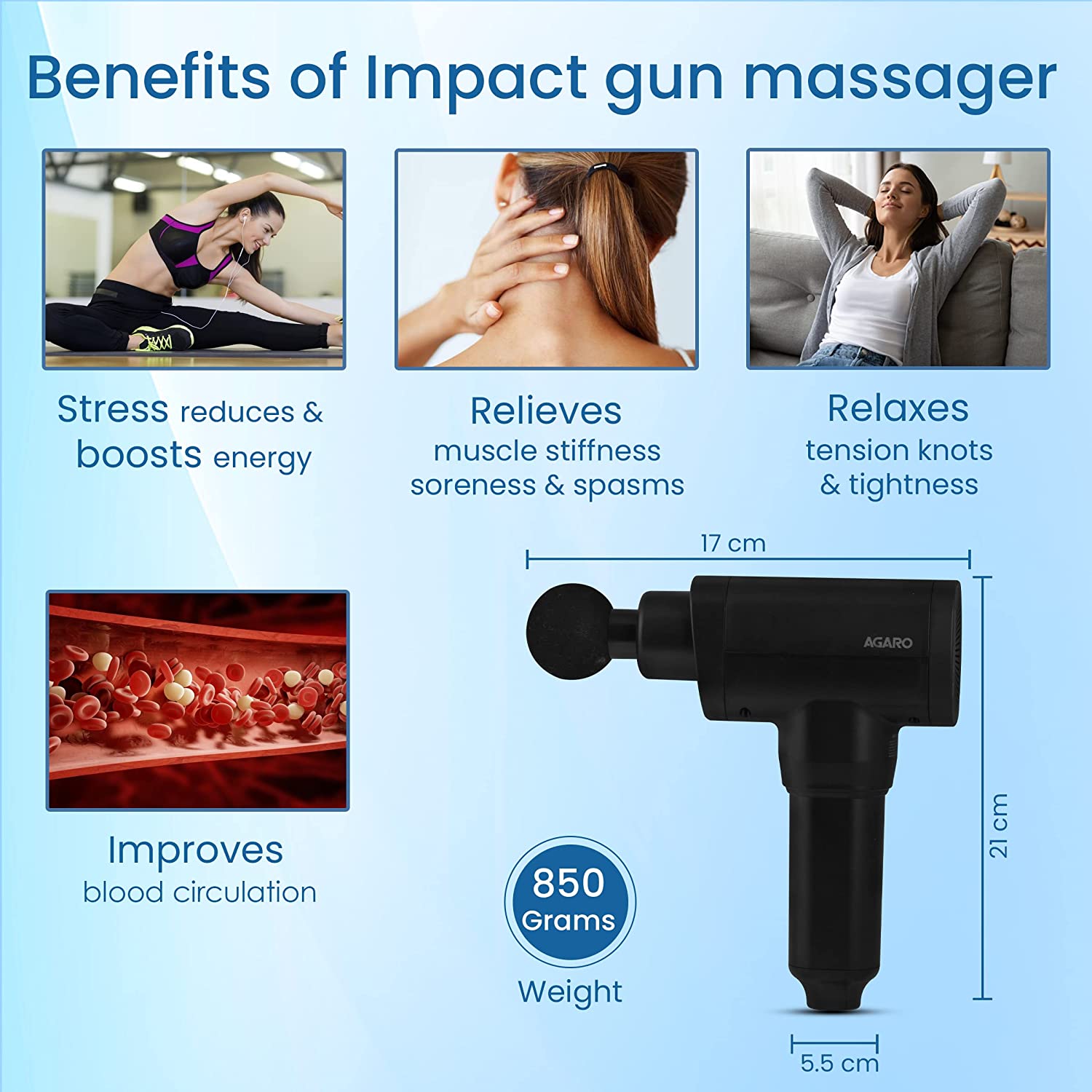 Professional Body Massager with Rechargable Powerful Cordless Battery Powered Deep Tissue Massage Gun With 4 Attachments, 6 Intensity Levels & Long Battery Life, Full Body Massager Machine For Pain Relief