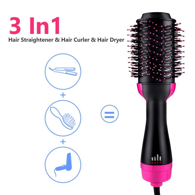 One Step Hair Dryer & Volumizer Salon Hot Air Paddle Styling Brush Negative Ion Generator Hair Straightener Curler askddeal.com