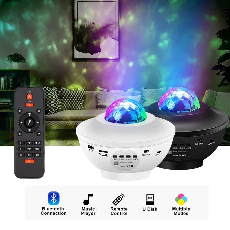 LED Colorful Star Galaxy Projector | Ocean Wave Night Light Rotate Starry Sky Projector| Bluetooth Speaker Room Decor Kids Gifts